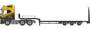 Oxford Diecast NVOL4009 N Scale 2012 Volvo FH4 with Nooteboom 3-Axle Low Loader Trailer - Assembled -- Job (black, yellow)