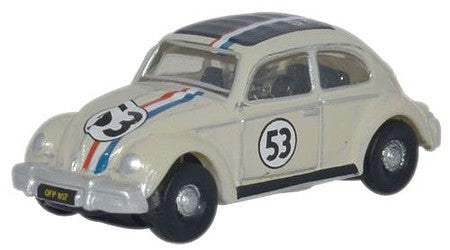 Oxford Diecast NVWB001 N Scale 1960s Volkswagen Beetle - Assembled -- Herbie #53 (Pearl White, red, blue)