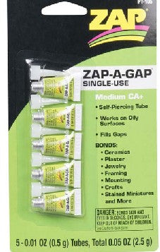 Pacer 105 .01oz. Zap-A-Gap CA+ Single-Use Tubes (5/cd)