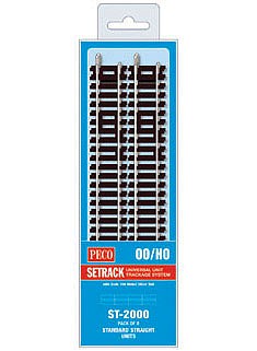 Peco ST2000 HO Scale Code 100 Nickel Silver Standard Straight - Setrack -- 15-1/2" 40cm pkg(8)