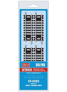 Peco ST2002 HO Scale Code 100 Nickel Silver Short Straight - Setrack -- 3-1/8" 7.9cm pkg(4)