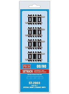 Peco ST2003 HO Scale Code 100 Nickel Silver Special Short Straight - Setrack -- 1-5/8" 4.1cm pkg(4)