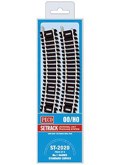 Peco ST2020 HO Scale Code 100 Nickel Silver Standard 22.5 Degree Curved Section - Setrack -- 14-5/8" 37.1cm (1st) Radius pkg(8)