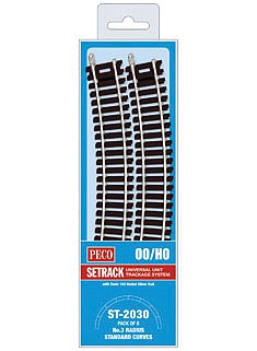Peco ST2030 HO Scale Code 100 Nickel Silver Standard 22.5 Degree Curved Section - Setrack -- 19-7/8" 50.5cm (3rd) Radius pkg(8)