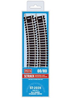 Peco ST2035 HO Scale Code 100 Nickel Silver Standard 22.5 Degree Curved Section - Setrack -- 22-1/2" 57.15cm (4th) Radius pkg(8)