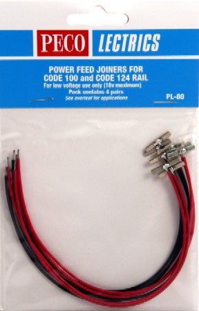 Peco PL80 O/HO Code 100 & Code 124 Power Feed Rail Joiners (4prs)