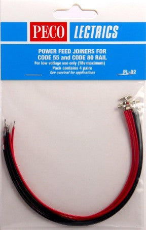 Peco PL82 N Code 55 & Code 80 Power Feed Rail Joiners (4prs)