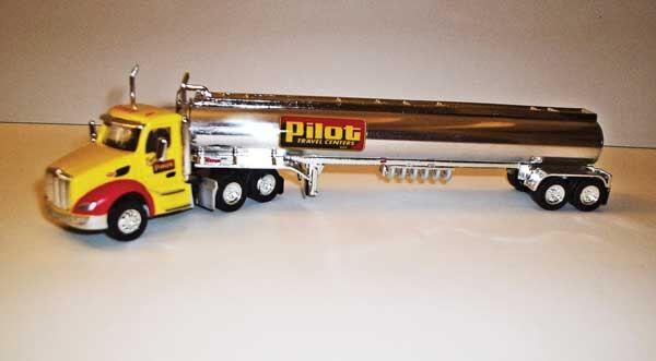 Trucks 'N Stuff TNS094 HO Scale Peterbilt 579 Day-Cab Tractor with Gas Tank Trailer - Assembled -- Pilot (yellow, red, white, chrome)