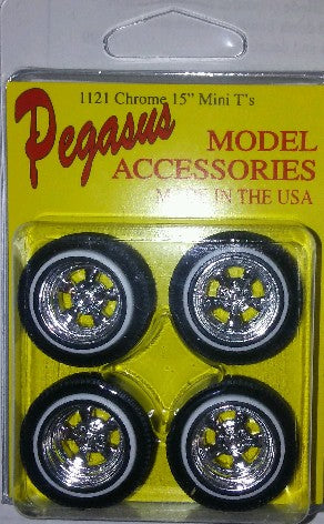 Pegasus Hobbies 1121 1/24-1/25 15" Mini T's Rims w/Whitewall Tires (4)