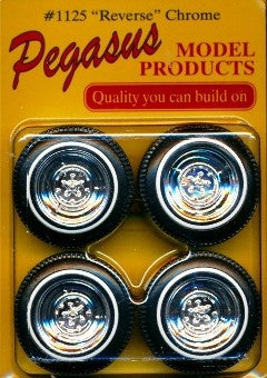 Pegasus Hobbies 1125 1/24-1/25 Reverse Chrome Rims w/Tires (4)