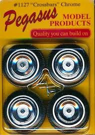 Pegasus Hobbies 1127 1/24-1/25 Crossbars Chrome Rims w/Tires (4)