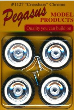 Pegasus Hobbies 1127W 1/24-1/25 Crossbars Chrome Rims w/Fat Whitewall Tires (4)