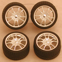 Pegasus Hobbies 1281 1/24-1/25 Chrome M5's Rims w/Tires for Import Cars (4)