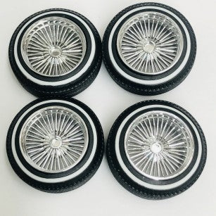Pegasus Hobbies 1311 1/24-1/25 Dz's Style Chrome Shallow Rims w/Whitewall Tires (4)