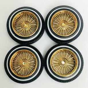 Pegasus Hobbies 1314 1/24-1/25 Dz's Style Gold Shallow Rims w/Whitewall Tires (4)