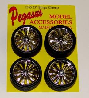 Pegasus Hobbies 2365 1/24-1/25 Bingz Chrome Spinning Centers Rims w/Tires (4)
