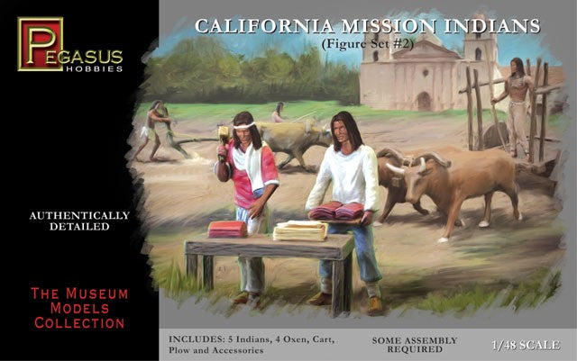 Pegasus Hobbies 7005 1/48 California Mission Indians Set #2 (5 w/4 Oxen, Cart, Plow)