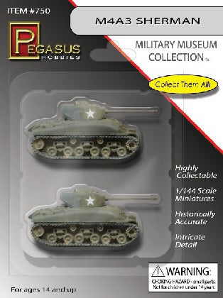 Pegasus Hobbies 750 1/144 M4A3 Sherman Tank (2) (Assembled)