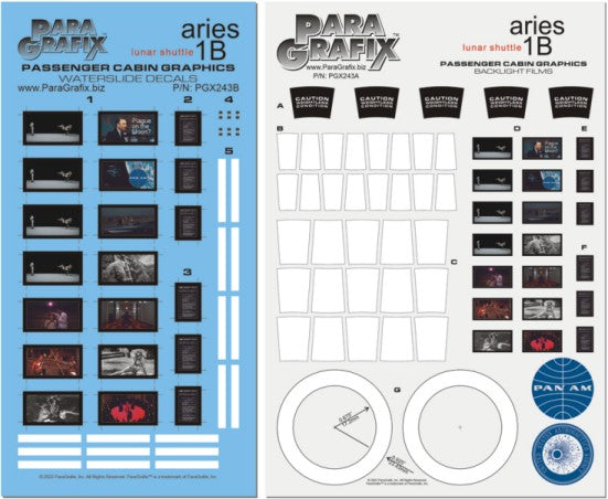 Paragrafix 243 1/48 2001 Space Odyssey: Aries 1B Passenger Cabin Graphics Decals & Backlight Film Set for MOE