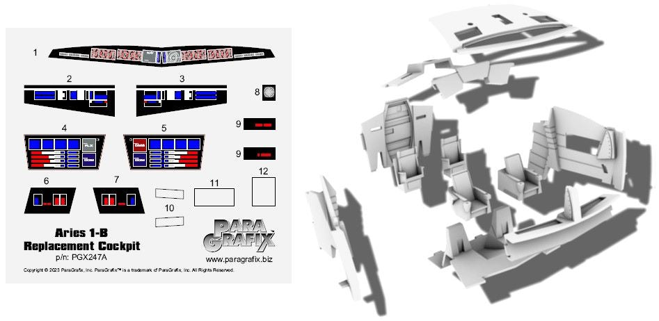 Paragrafix 247 1/48 2001 Space Odyssey: Aries 1B Lunar Shuttle Cockpit Resin & Decal Set for MOE