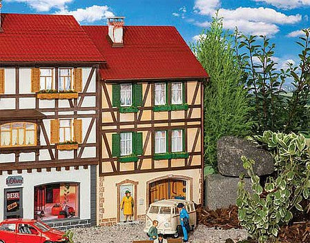 Pola 331778 G Scale Half-Timber City House with Shop Background-Low Relief -- Kit - 11-13/16 x 6-7/16 x 19-11/16" 30 x 16.3 x 50cm