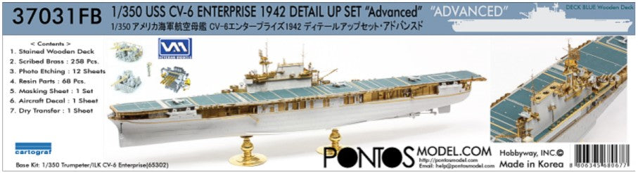 Pontos Models 37031 1/350 USS Enterprise CV6 1942 Blue Tone Wood Deck & Advanced Detail Set for ILK (D)