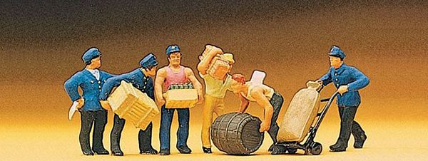 Preiser 10016 HO Scale Delivery Men w/Loads -- pkg(6)