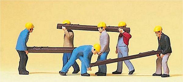 Preiser 10034 HO Scale Working People -- Track Workers with Railroad Ties pkg(6)