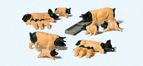 Preiser 10149 HO Scale Pigs -- Light Brown, Black pkg(8)