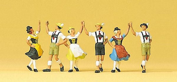 Preiser 10241 HO Scale Recreation & Sports -- Folk Dancers - Ring-Around Dance Group pkg(3)