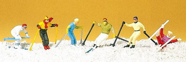 Preiser 10313 HO Scale Downhill Skiers -- pkg(6)
