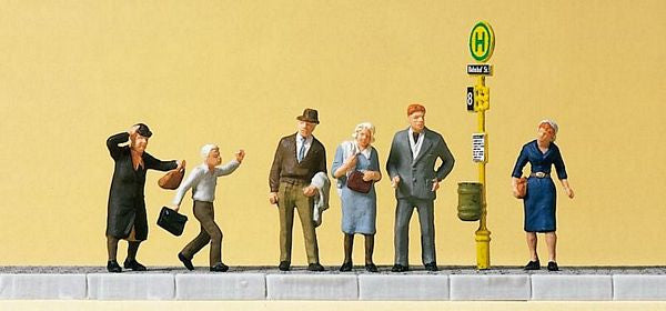 Preiser 10414 HO Scale Pedestrians -- Waiting for Bus pkg(6)