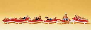 Preiser 10429 HO Scale Recreation & Sports -- Sunbathers on Lounges