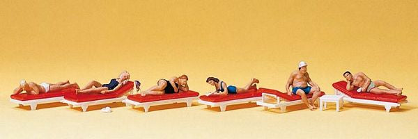 Preiser 10429 HO Scale Recreation & Sports -- Sunbathers on Lounges