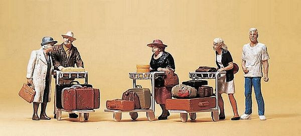 Preiser 10459 HO Scale Passengers -- Travellers w/Luggage Carts