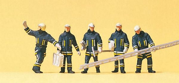 Preiser 10484 HO Scale Emergency - Modern German Firefighters - Unpainted Figure Set -- Arriving at Scene - Carrying Equipment pkg(5)