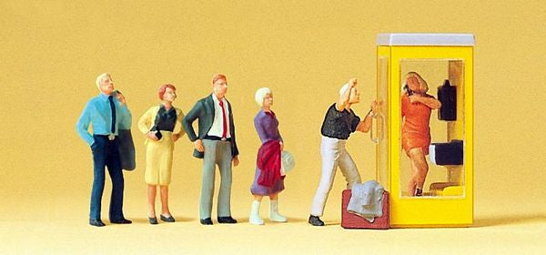 Preiser 10523 HO Scale Pedestians -- Waiting Persons At The Telephone Booth (5 Figures, 1 Phone Booth)