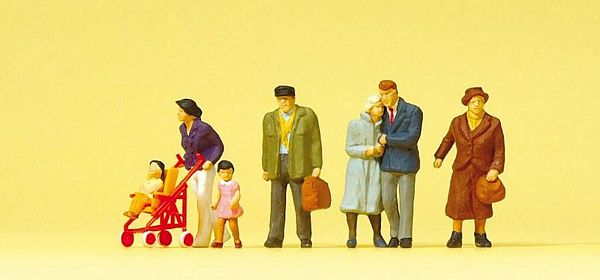 Preiser 10564 HO Scale Pedestrians -- Pedestrians w/Stroller pkg(6)