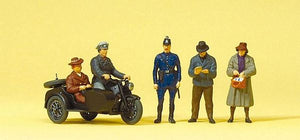 Preiser 10565 HO Scale Pedestrians -- Pedestrians, Passengers & Motorcycle w/Sidecar