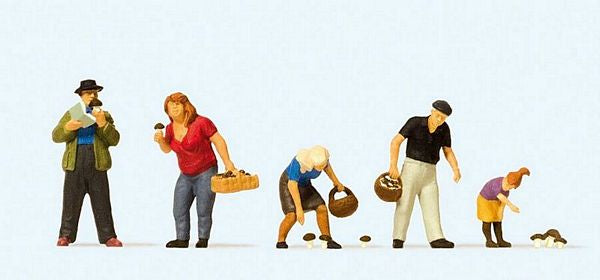 Preiser 10620 HO Scale Sports & Recreation - Mushroom Pickers -- 2 Women, 2 Men, Girl, Mushrooms