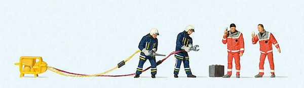 Preiser 10625 HO Scale Firemen Rescue -- 4 Figures w/Shears & Spreaders