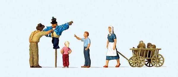 Preiser 10650 HO Scale Putting up the Scarecrow -- 4 Figures, Scarecrow & Cart