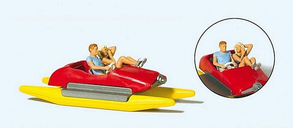 Preiser 10684 HO Scale Pedal Boat w/Couple -- Red, Yellow