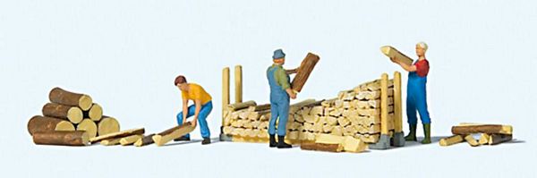 Preiser 10707 HO Scale Stacking Firewood -- 3 People & Accessories