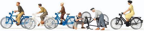 Preiser 10716 HO Scale Young People w/Bicycles -- 5 Bikes & 6 People