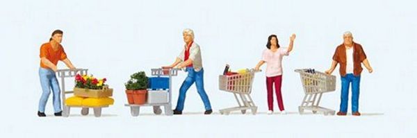 Preiser 10722 HO Scale Shoppers with Shopping Carts pkg(4)