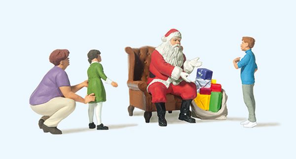 Preiser 10763 HO Scale Santa in Chair, Mother and 2 Children