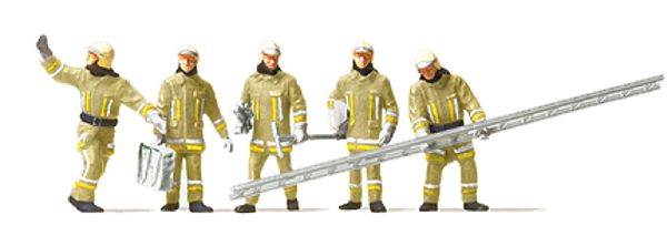 Preiser 10770 HO Scale Modern Firemen Arriving at Scene with Accessories -- Beige Uniforms pkg(5)