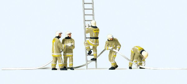 Preiser 10771 HO Scale Modern Firemen Working with Accessories -- Beige Uniforms pkg(5)