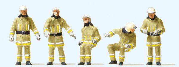 Preiser 10773 HO Scale Modern Firemen Fire Truck Team -- Beige Uniforms pkg(5)